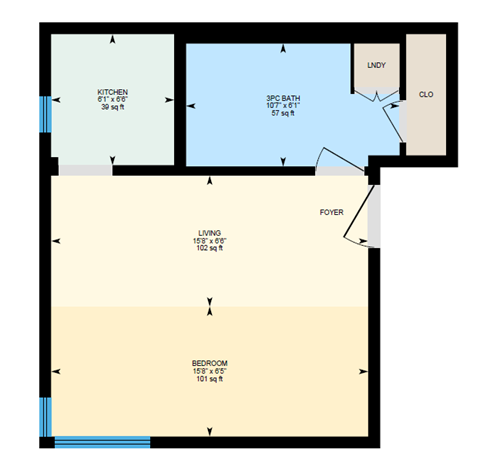 Floor plan for studio, 1 bath